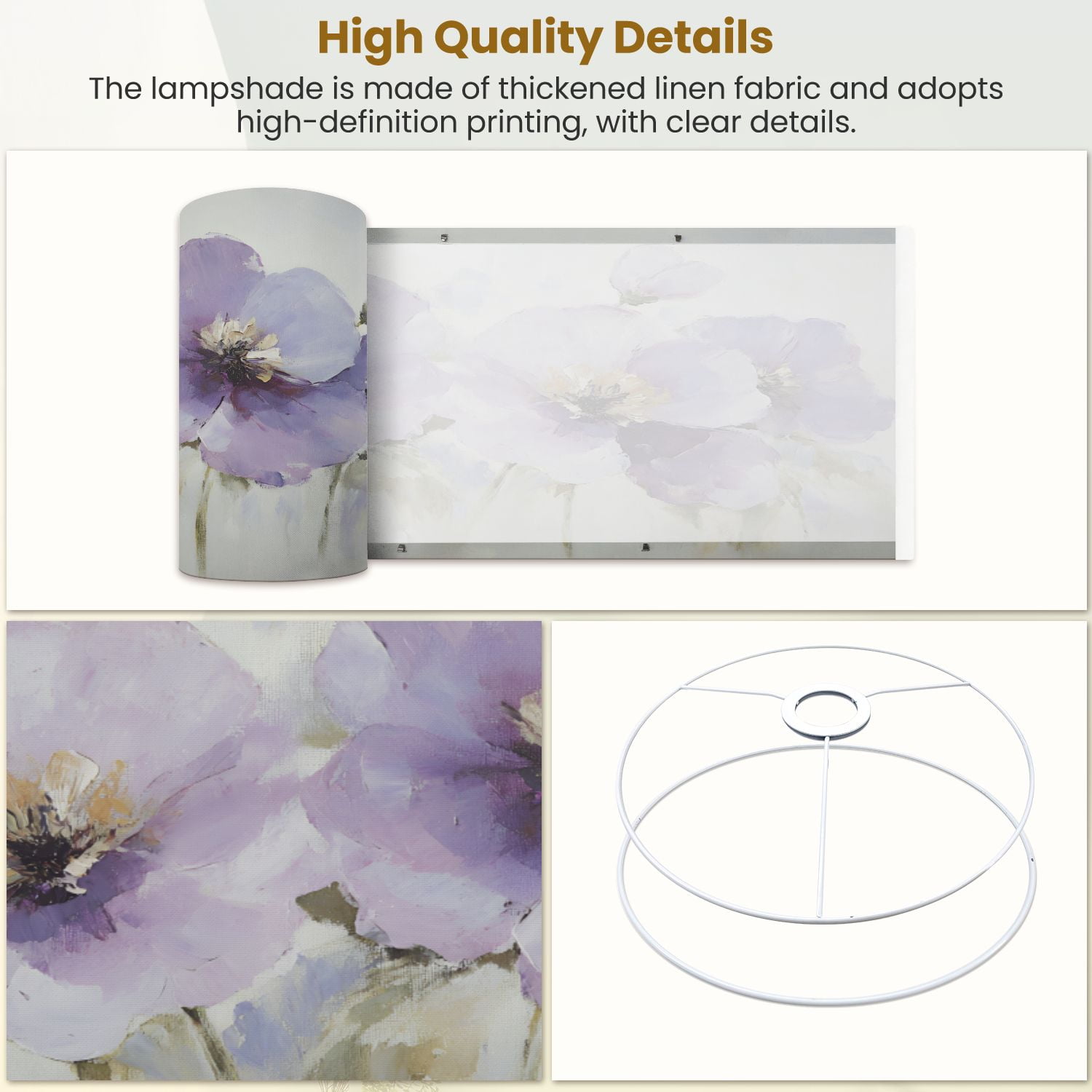 Linen Drum Lampshades Purple Floral Picture Modern Painting Purple Flowers Abstract 13"x13"x10" Light Shade for Table Lamps Floor Lamps Drum Lamp Shades Lampshade Replacement Assembly Required
