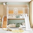 thumbnail image 2 of Aukfa Twin over Twin Bunk Bed with Slide, Metal House Bunk Bed with Staircase and Shelves for Kids - White, 2 of 8