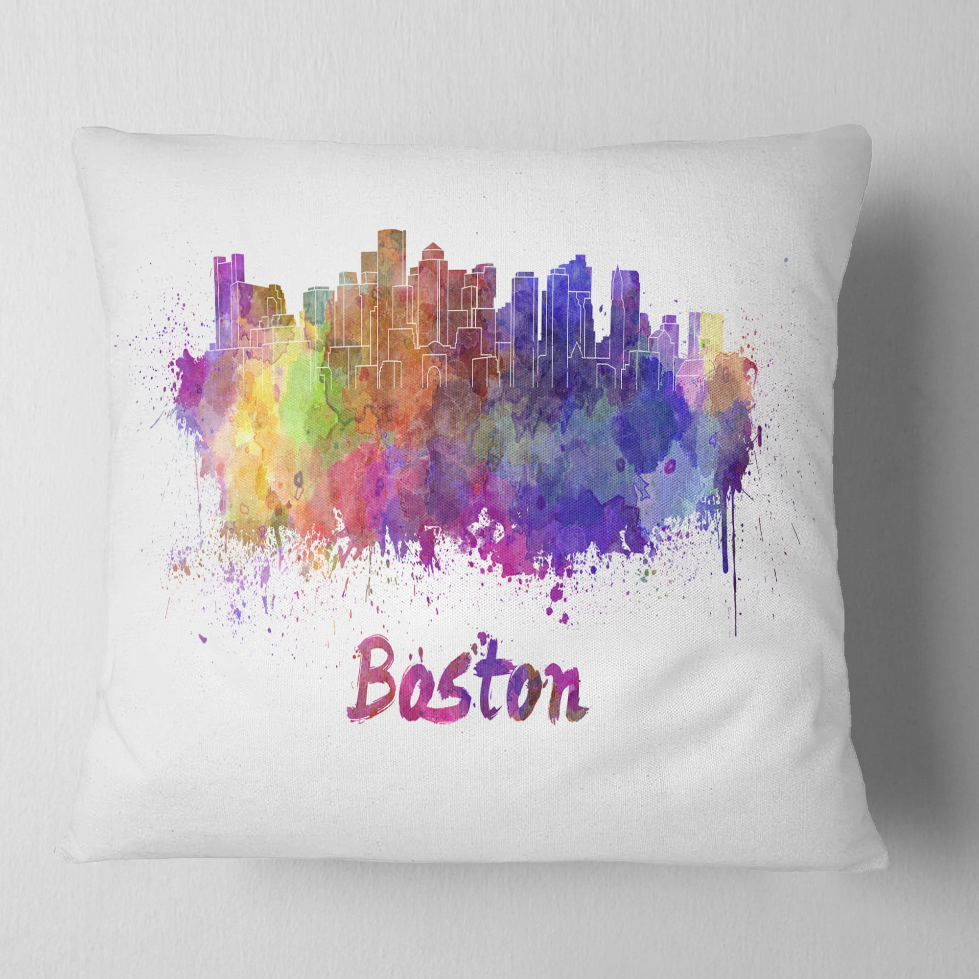 Designart Boston Skyline - Cityscape Throw Pillow - 18x18