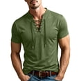 thumbnail image 5 of LODIENY Short Sleeve Shirts for Men Retro Style Lace up Tops Medieval Viking Hippie Halloween Cosplay Pirate Renaissance Costume Army Green XXL, 5 of 9