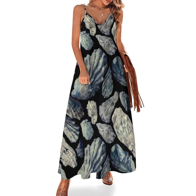 Nuevo vestido sin mangas con conchas de ostras vestidos de verano para mujer