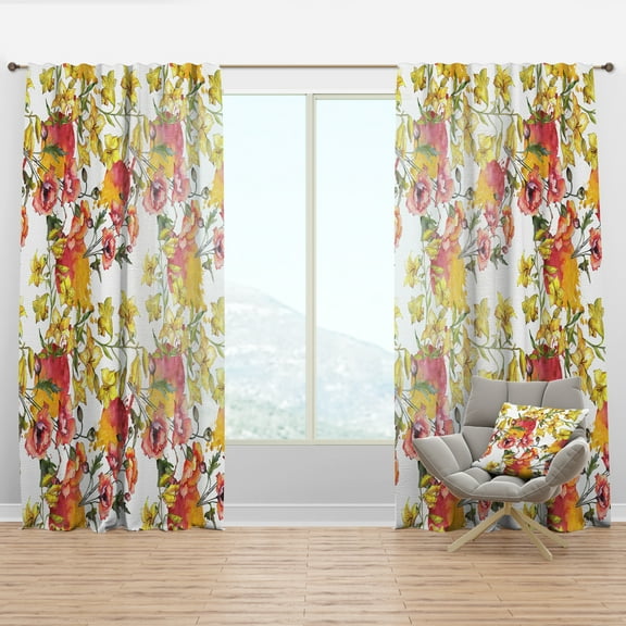 Designart 'Retro Abstract Poppies IV' Mid-Century Modern Curtain Panel