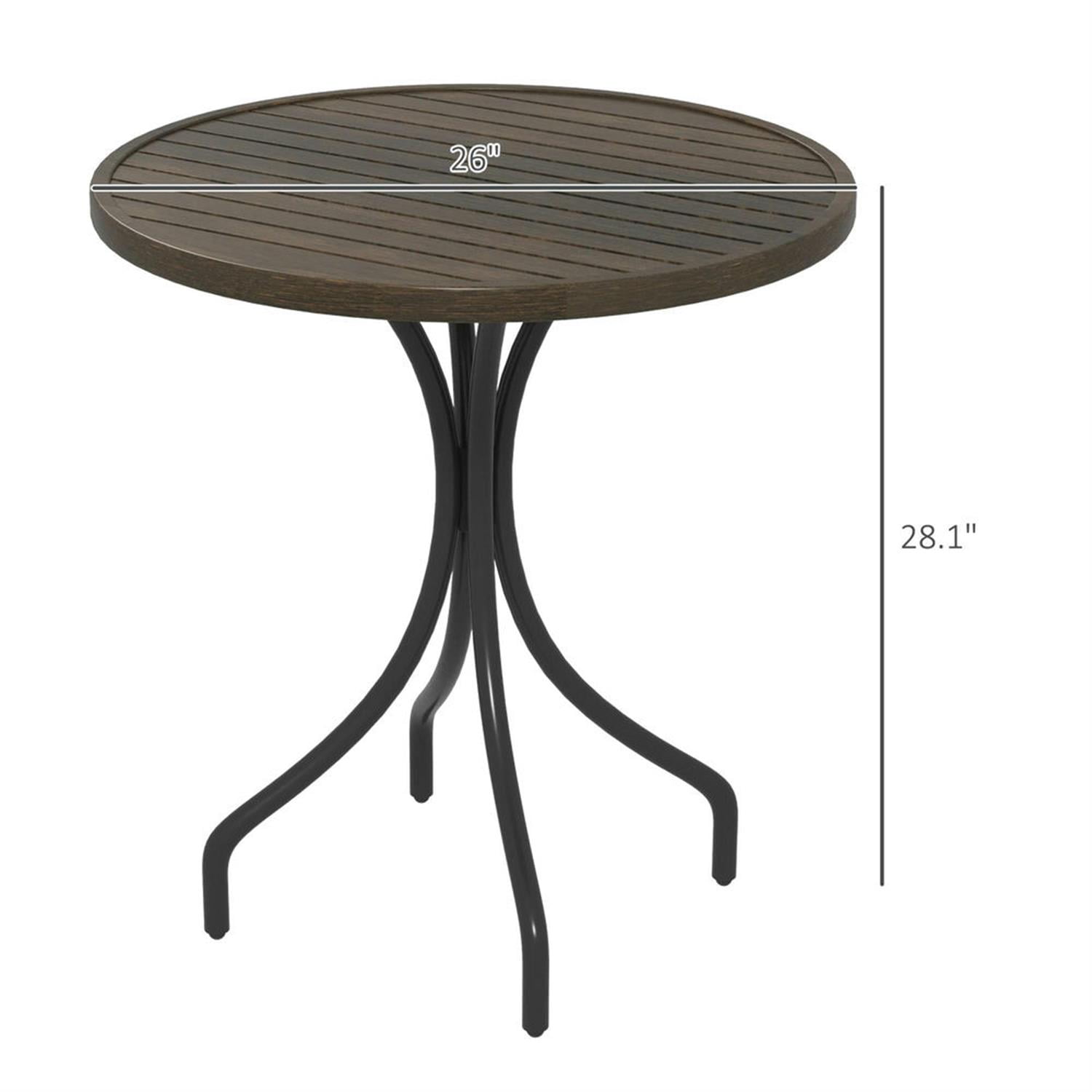 Demi Bonn 26" Round Outdoor Side Table, Steel Frame Slat Top, Garden Backyard for Outdoor Dining, Brown