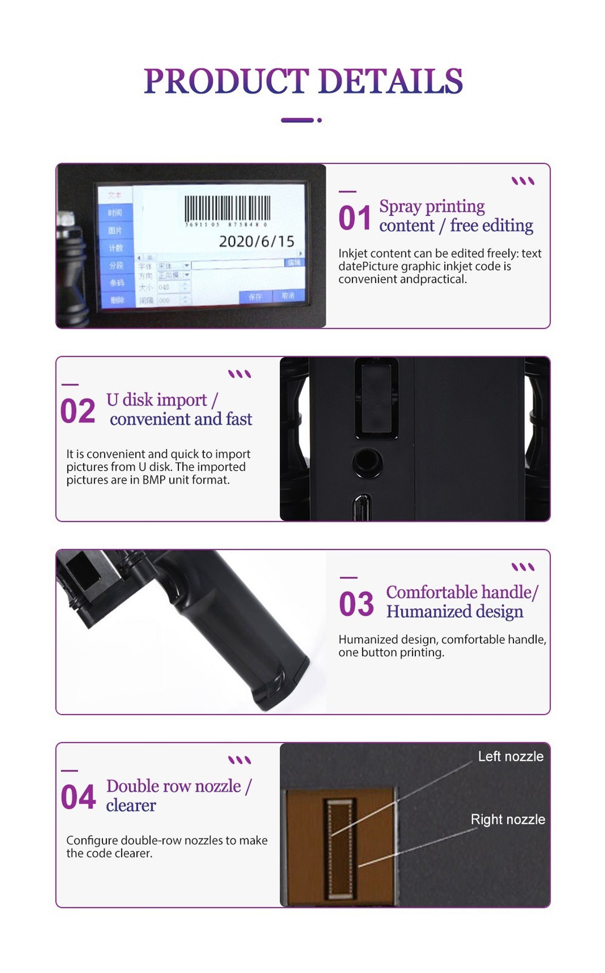 Portable Printer Mini Thermal Printer QR Code Printer Time Batch Number Logo Barcode Handheld Inkjet Printer