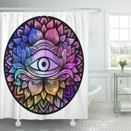 PKNMT Third Eye with Floral Mandala Zentangle Hand Drawing Line Boho Chic Best for Adult Waterproof Bathroom Shower Curtains Set 66x72 (Best Screen Grab For Windows)
