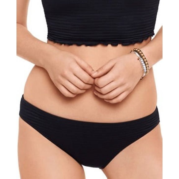 Salt   Cove BLACK Textured Smocked Hipster Bikini Swim Bottom, US X-Large
