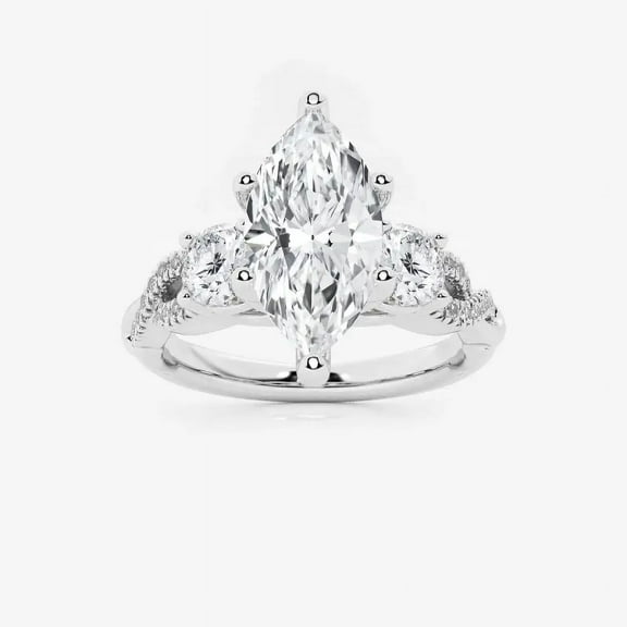 Zoya Jewel 1.7 Ct Marquise Cut Simulated Lab Diamond Engagement Ring – Infinity Prong Design in 14K White Gold Plated – Wedding Gift Jewelry for Women