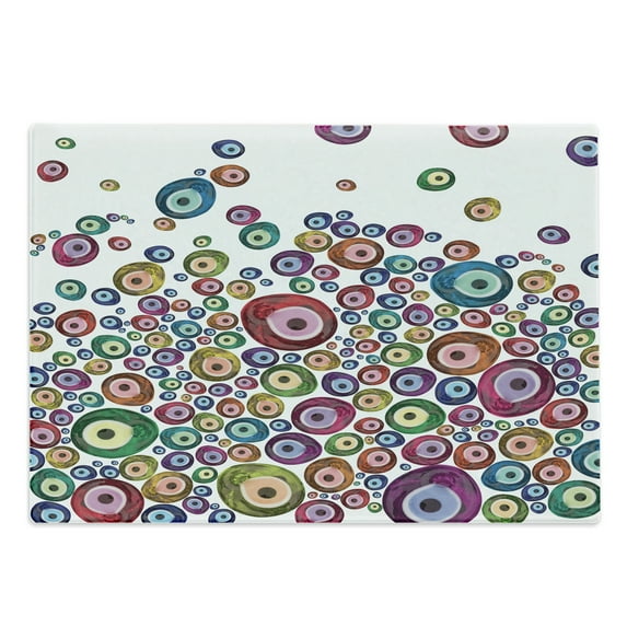 Ethnic Cutting Board, Colorful Cultural Image of Luck and Fortune Traditional Beads, Decorative Tempered Glass Cutting and Serving Board, in 3 Sizes, by Ambesonne
