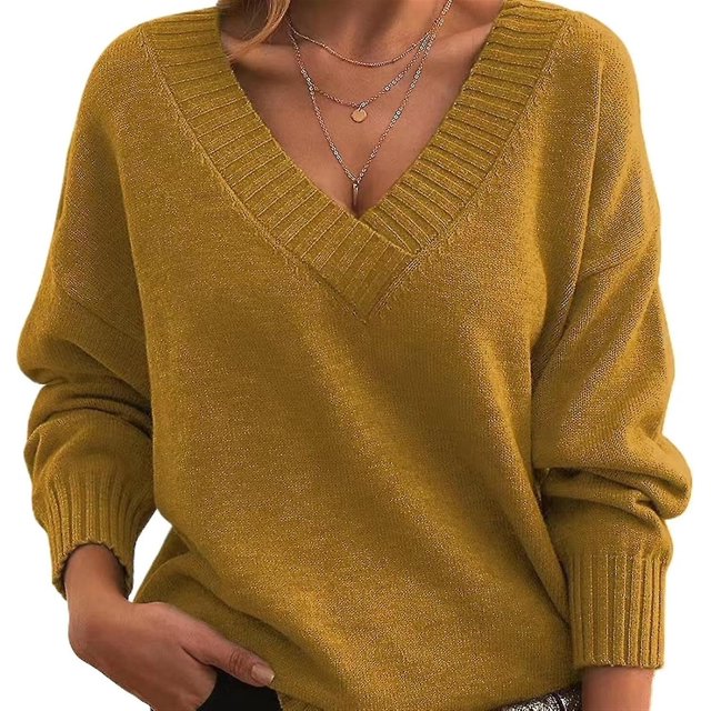Chandail Femme Ample et à la Mode Col en V Chandail Décontracté Polyvalent Tricoté Aguichant