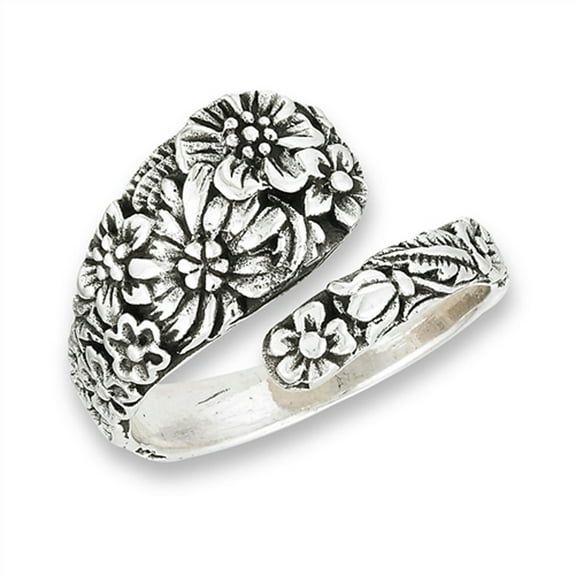 Victorian Flower Open Adjustable Spoon Ring .925 Sterling Silver Band Jewelry Female Male Size 7