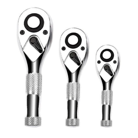 1/4, 3/8, 1/2 Inch Drive Stubby Ratchet Set 3Pc Mini Ratchet Quick-Release Head 72-Tooth