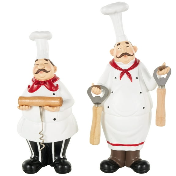 12", 10"H White Polystone Kitchen Bottle Opener Holder Chef Sculpture with Corkscrew, by DecMode (2 Count)