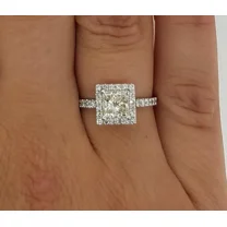 2.30Ct Square Pave Princess Cut Diamond Women's Engagement Ring in 14K White Gold Plated