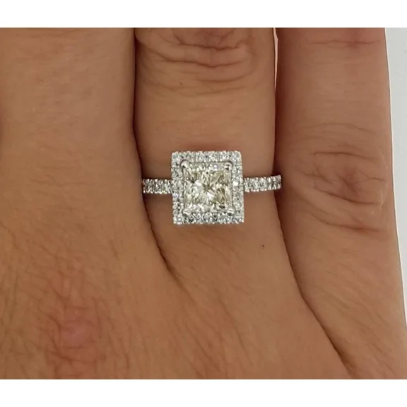 2.30Ct Square Pave Princess Cut Diamond Women's Engagement Ring in 14K White Gold Plated