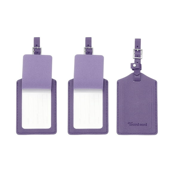 Suitcase Luggage Tags, Purple PU Leather Tags with Private Protection, 3 Pcs