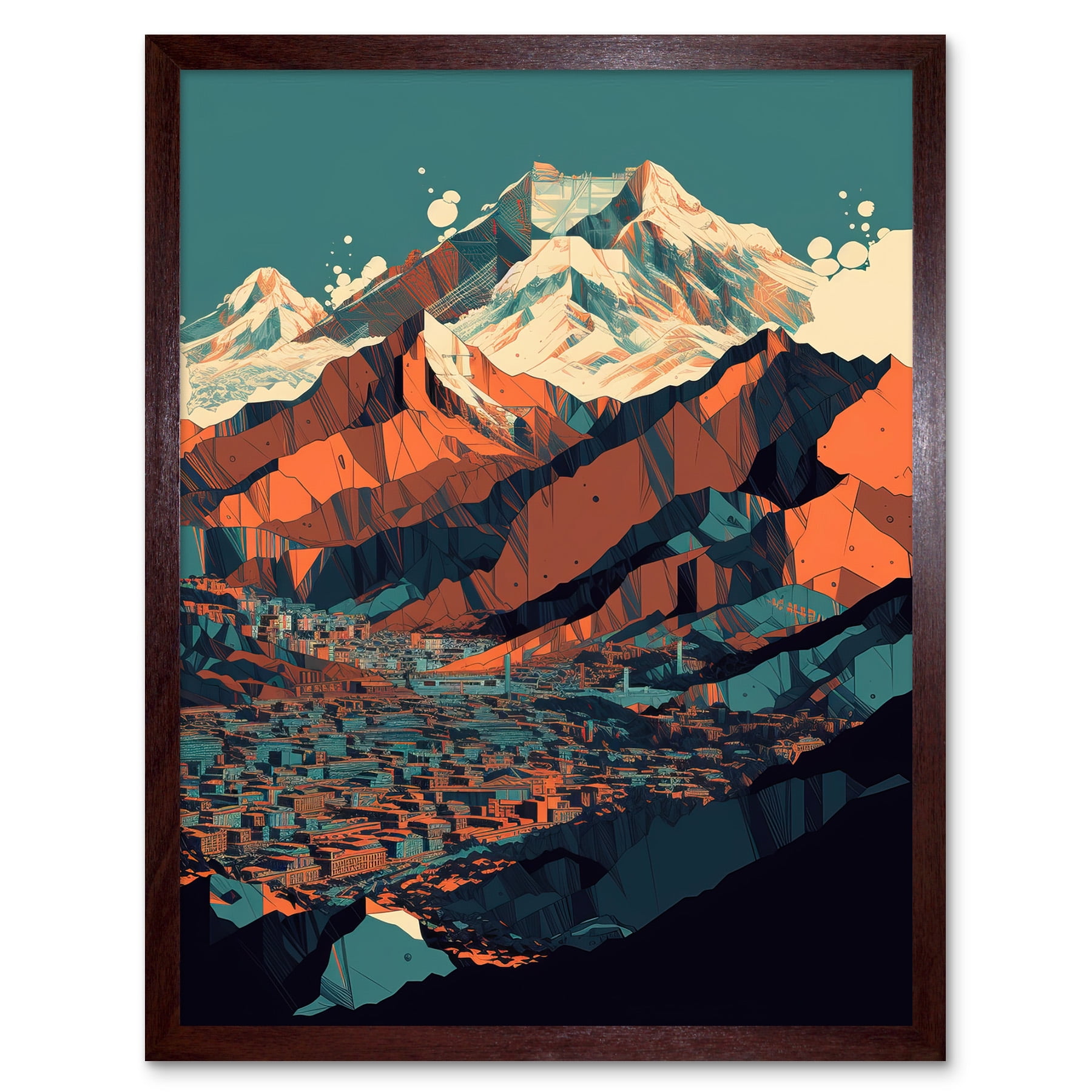 Modern City Surrounded by Tall Mountains Landscape Extra