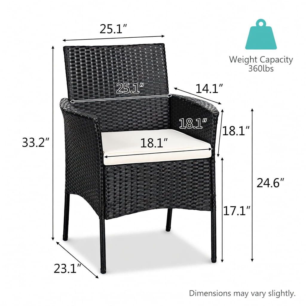 Hommoo 2-Pack Outdoor Wicker Patio Chairs with Off-White Cushions, Weatherproof PE Rattan, Steel Frame, Ideal for Backyard, Poolside & Garden, Black