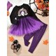 thumbnail image 2 of Disfraz De Halloween Con Patrón De Fantasma De Niña, Vestido De Malla De Manga Larga Y Leggings De Patrón De Cuadros, Trajes De Vestir Para Niños Para Fiestas De Navidad, Halloween Y Cumpleaños, Como, 2 of 4