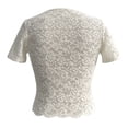 thumbnail image 7 of DHFJKG Lace Crop Tops For Women Solid Color Summer Basic Tee V Neck Sexy Slim Fit Short Sleeve Going Out T Shirt Soft Top, 7 of 7