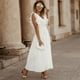 thumbnail image 5 of Vestido de playa plisado de gasa para mujer - Manga con volantes, corte ajustado, color liso, tallas S-XXL, para fiestas de verano/bodas, largo 140 cm, 5 of 6