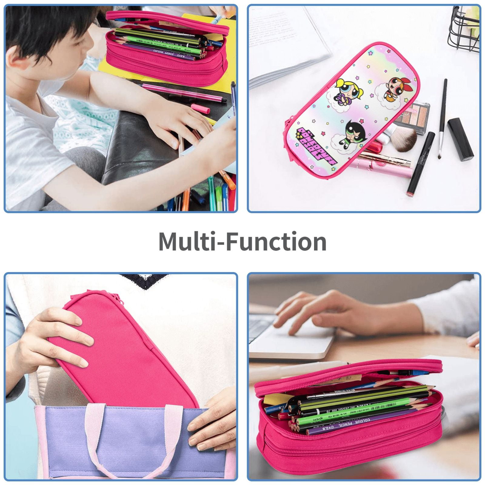 The Powerpuff Gi-rls Pencil Case Large Capacity Pencil Pouch Penbag Office Stationery Organizer Travel Makeup Bag Pink
