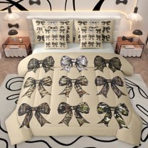 Homewish Cartoon Bow Knot 7-Piece Twin Bedding Sets,Vintage Camo Pattern Bedding Comforter Set,Green Brown Sheet Sets For Boys Girls,Breathable Home Decor Reversible