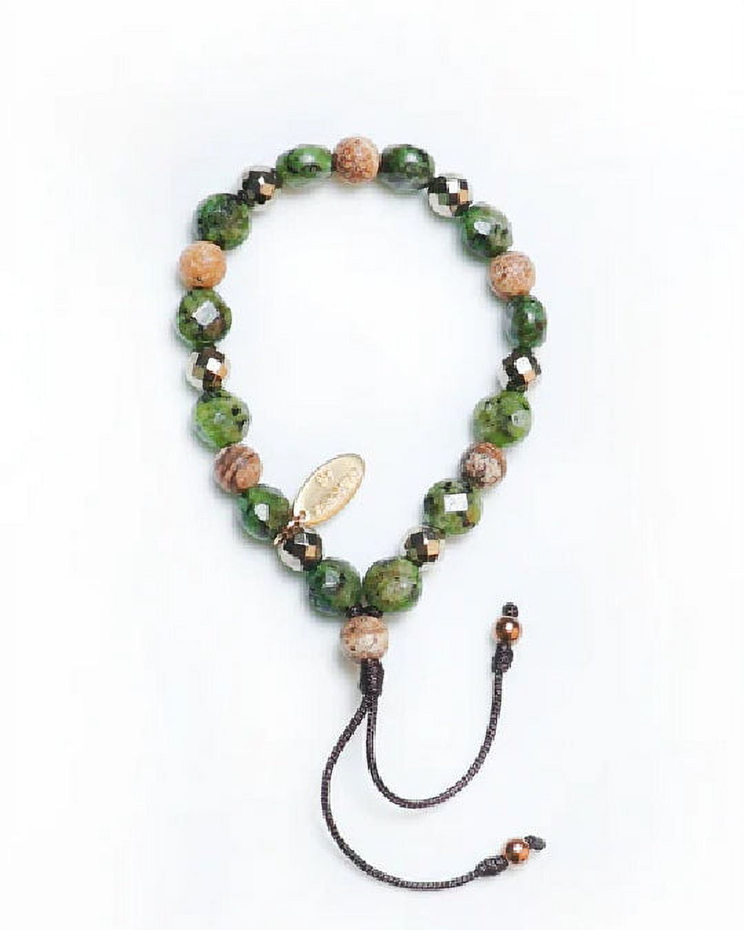 By Fabrizio Design Piero Adjustable Bracelet in Green Jade, Brown Agate, & Gold Hematite For Men & Women