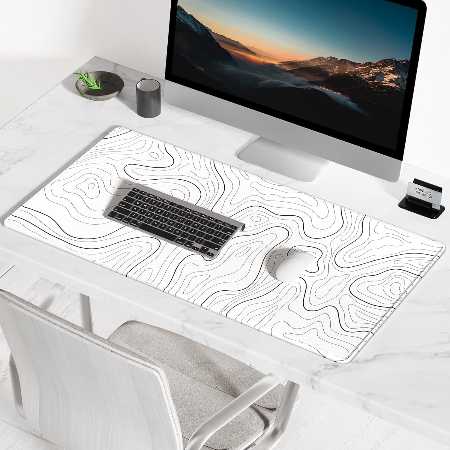 Large Mouse Pad, Desk Pad, XXL XL Extended Gaming Mouse Pad, Desk Mat for Office & Home, Long Keyboard Mat, Huge Mouse Pad, Desktop Full Cover 35.5 x 15.7 Inches, Minimalist Abstract Lines