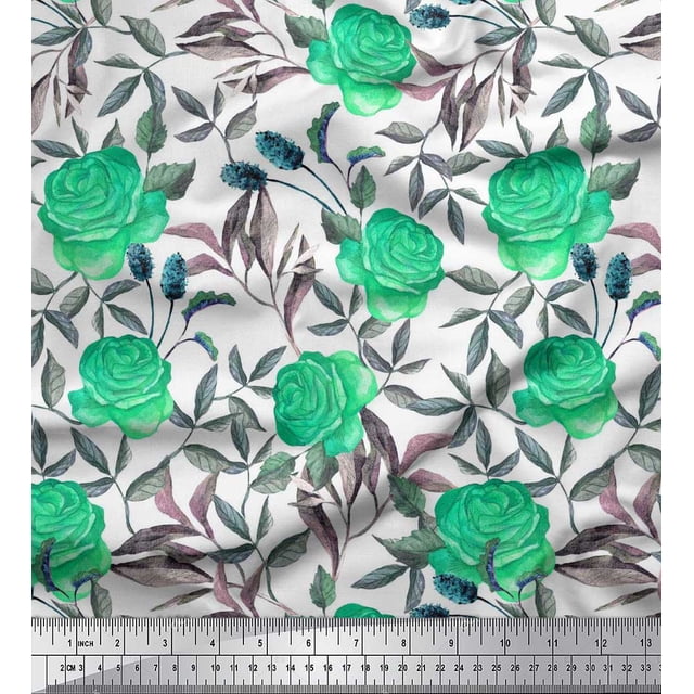 Soimoi Tissu en Rayonne Feuilles & Roses Imprimés de Tissu au Mètre 56 Pouces de Large