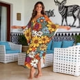 thumbnail image 3 of Xixirimido Retro 60s Hippie Flower Print Women's Kaftan Dresses Plus Size Beach Cover Up V-Neck Batwing Sleeve Swimsuit Coverup Summer Caftan Dress, 3 of 7