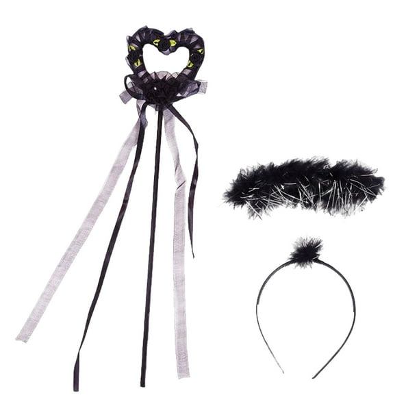 Minnieouse Diadema con ala de plumas para niños, boda, vacaciones, festival, de cumpleaños, varita, palo, vestido bonito, suministros de accesorios Disfraces de disfraces Negro Minnieouse AP015472-02