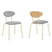 Neo Modern Leg Dining Room Chairs, Grey Velvet & Gold Metal - Set of 2