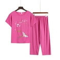 thumbnail image 2 of Atogsazn Women's Summer Linen Pajama Set Printed Round Neck Short Sleeve Loungwear and Wide-Leg Capris 2 Piece Sets Hot Pink C XXL, 2 of 4