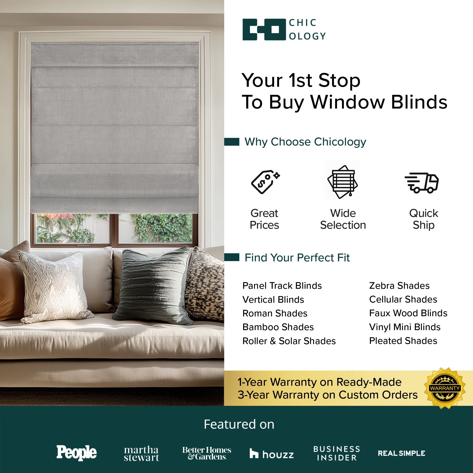 Chicology Cordless Roman Shade, Light Filtering, Belgian Denim, 35"W X 64"H