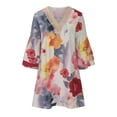 thumbnail image 4 of Puntoco Vestido De Manga Corta Con Cuello En V, Vestido De Manga 3/4 Con Cuello En V Y Empalme De Encaje Estampado Informal De Verano Para Mujer Falda Corta Blanco Xxxl, 4 of 6