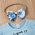 thumbnail image 5 of Zukuco Newborn Baby Girl Clothes Set Short Sleeve Romper T-Shirt Floral Shorts With Headband Outfits, Blue 3-6 Months, 5 of 10
