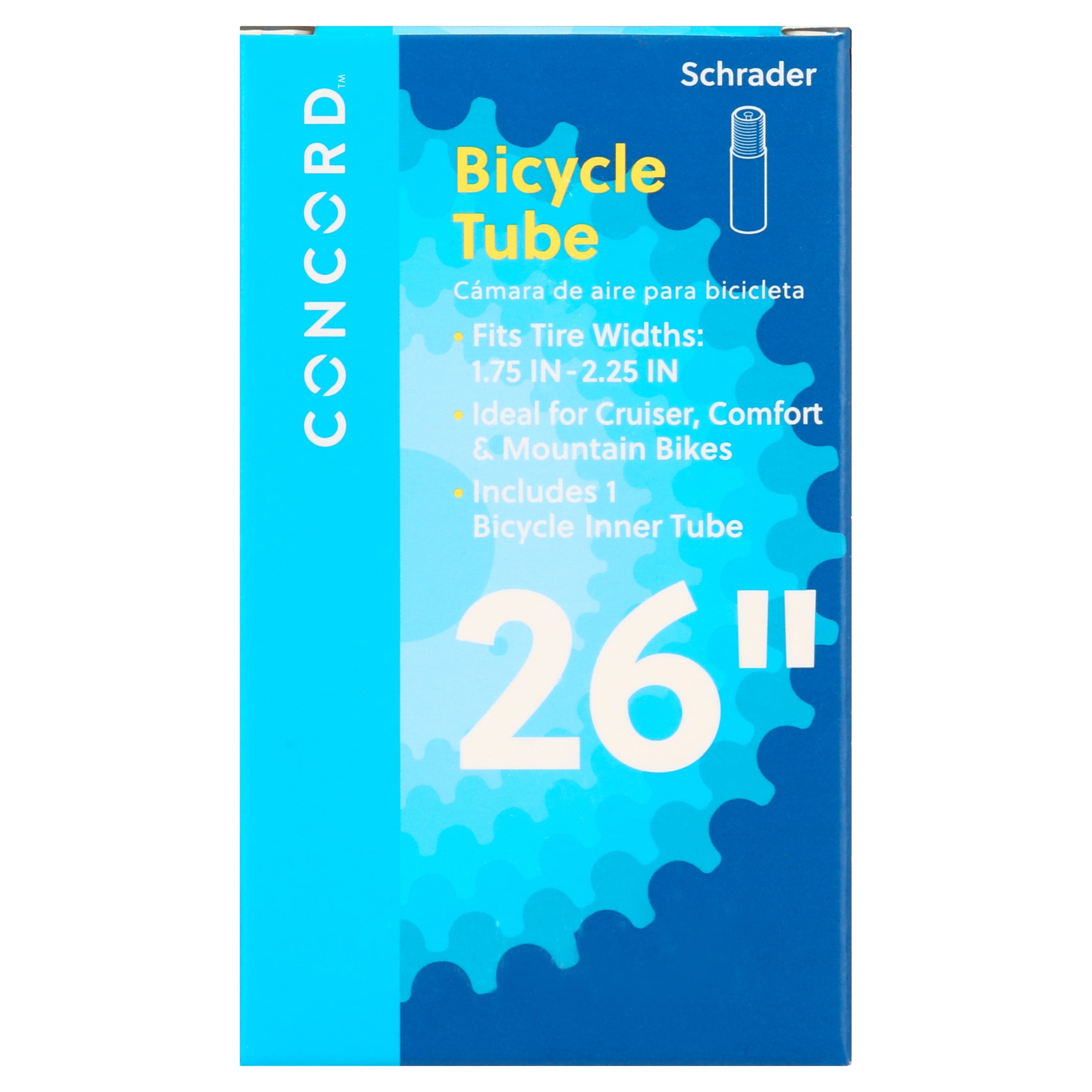 Concord Replacement Bicycle Inner Tube, 26" x 1.75"-2.25", Schrader Valve