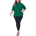 thumbnail image 2 of Blusa de trabajo para mujer de tallas grandes Agnes Orinda, con pliegues, de manga corta, cuello simulado y mangas abullonadas, 4X, verde, 2 of 6
