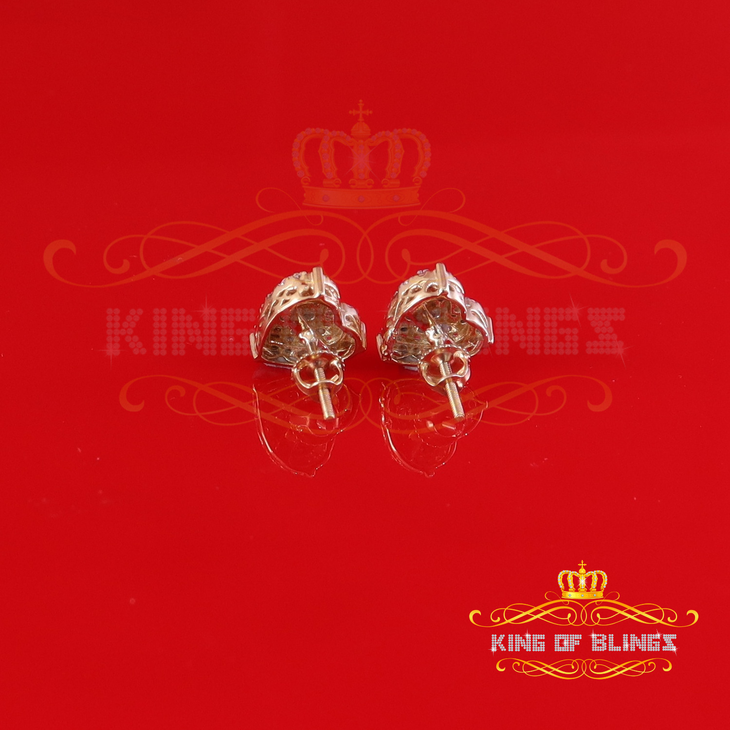 King of Bling's Men's/Womens 925 Silver Yellow 1.00ct VVS 'D' Moissanite 3D Heart Stud Earrings