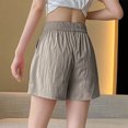thumbnail image 4 of RYRJJ Womens Casual Elastic Waist Shorts High Waisted Wide Leg Lightweight Summer Baggy Lounge Shorts with Pockets(Khaki,S), 4 of 4