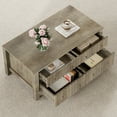 thumbnail image 3 of WAMPAT Modern Coffee Table, Rectangle Coffee Table with 2 Large&2 Small Sliding Storage Drawers, 41 inch Tea Center Table with Thick Wood Legs for Living Room, Vintage Grey, 3 of 6