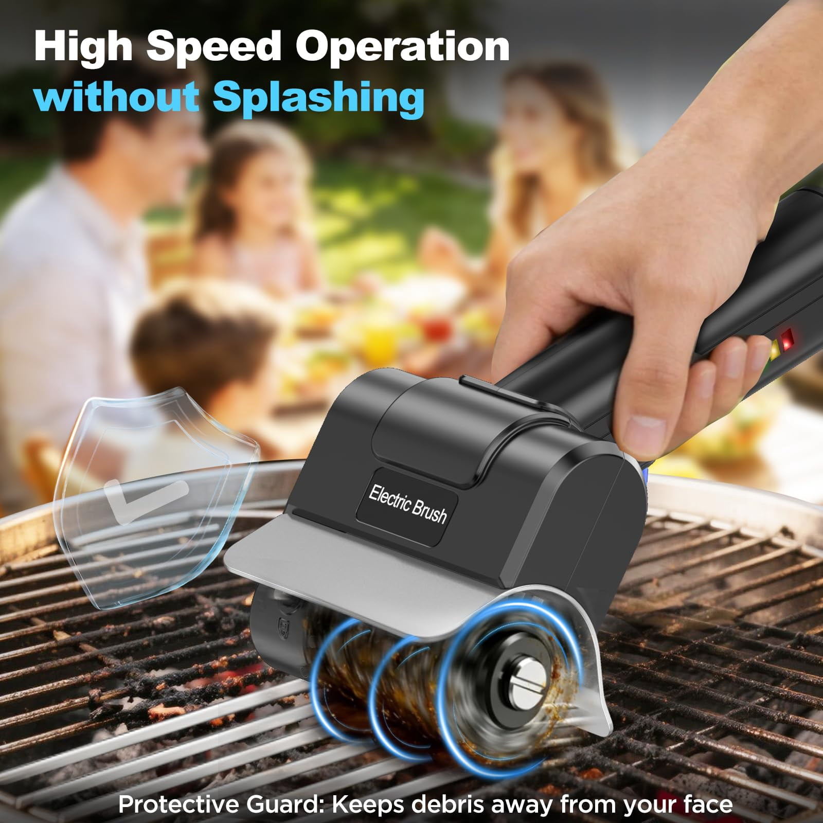 Electric Grill Brush Blue Button Dual Safety Lock 304 SS Head