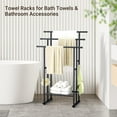 thumbnail image 5 of 3 Tier Standing Towel Rack, 40'' Tall Towel Drying Rack Outdoor, Freestanding Floor Towel Rack with Shelf, Pool Towel Blanket Stand, Metal Towel Racks for Bathroom freestanding, Matte Black, 5 of 7