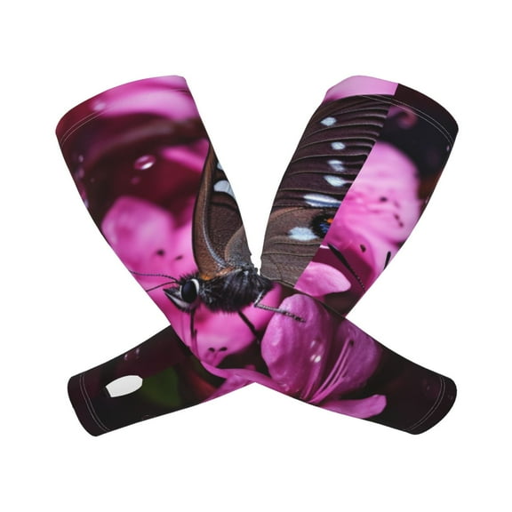 Picia Pink Blossoms Butterfly Arm Sleeves for Men and Women - Tattoo Cover Up UPF 50 Cooling Sports Sleeve for Basketball Golf Football-One Size