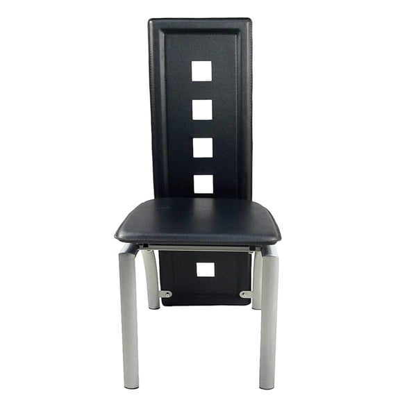 YONGKANG 4 Pack Long Backrest Dining Chairs Square Hollow Decoration PU Leather Black Cushion Electroplated Metal Legs