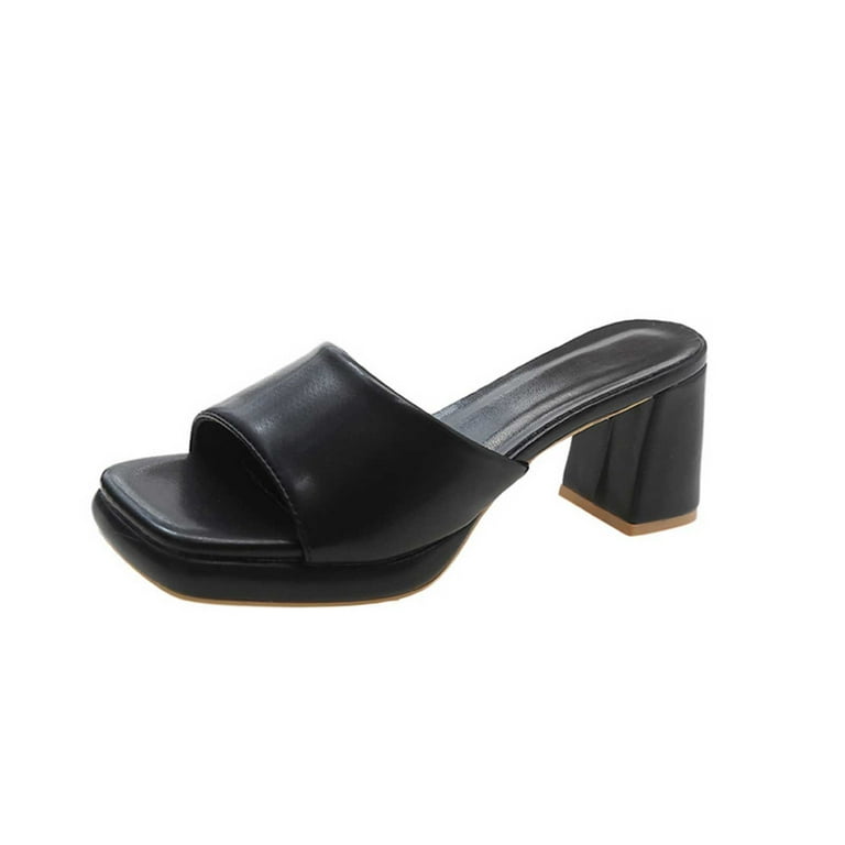 JeashCHAT Heeled Sandals for Women Square Toe One Strap High