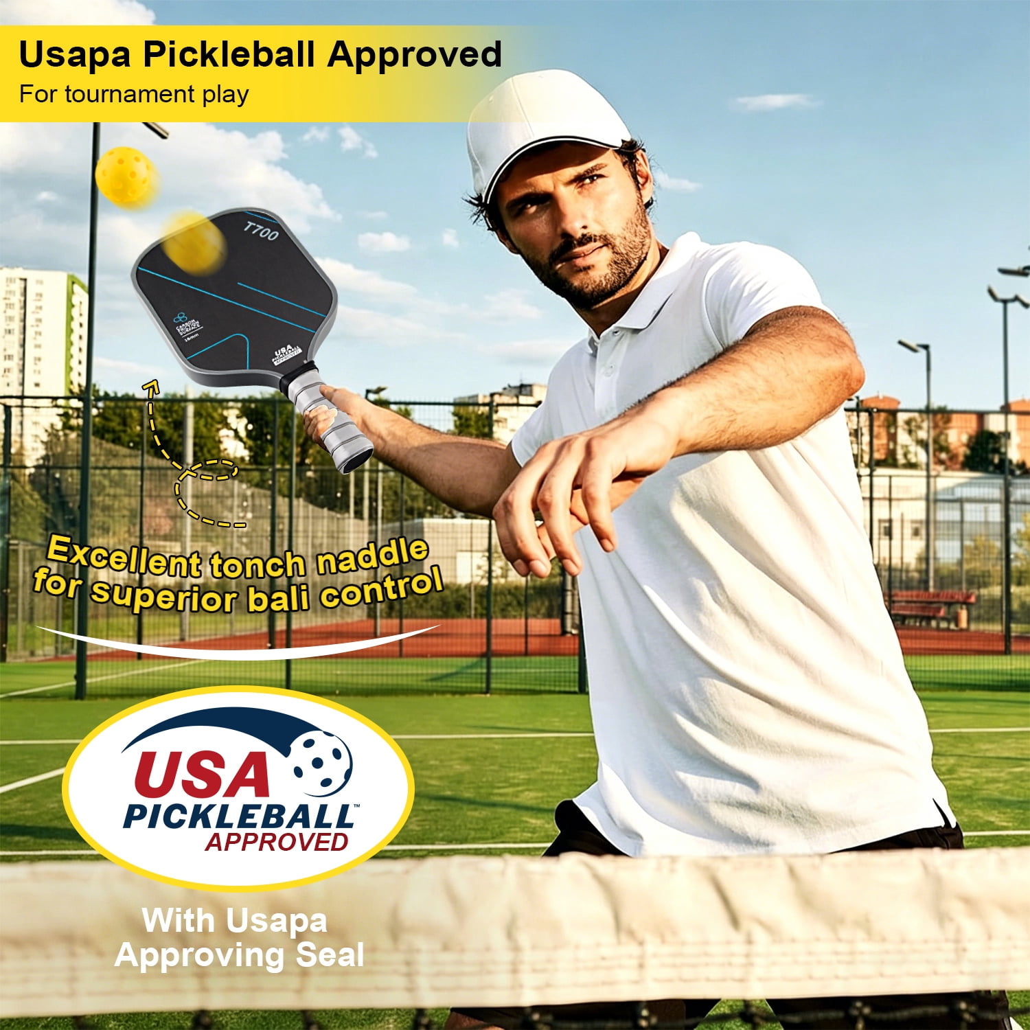 Zacenei Pickleball Paddles Set of 1,Graphite Fiber Pickle Ball Paddle,Lightweight Pickleball Rackets 1Pack for Adult Teenager w/Balls,Bag,Professional Equipment for Beginners Intermediate,Grey