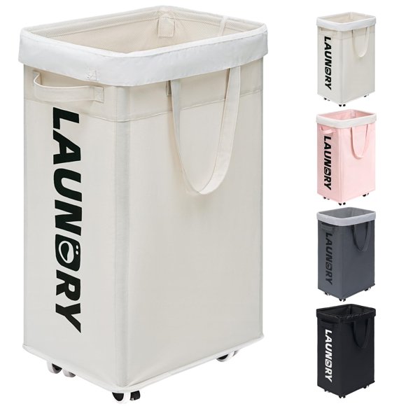 Goodpick Panier à Linge avec Roues, Organisateur de Panier à Linge Pliable de 75 L, Panier à Vêtements avec Sac de Lavage Amovible pour Chambre, Grand Panier à Linge