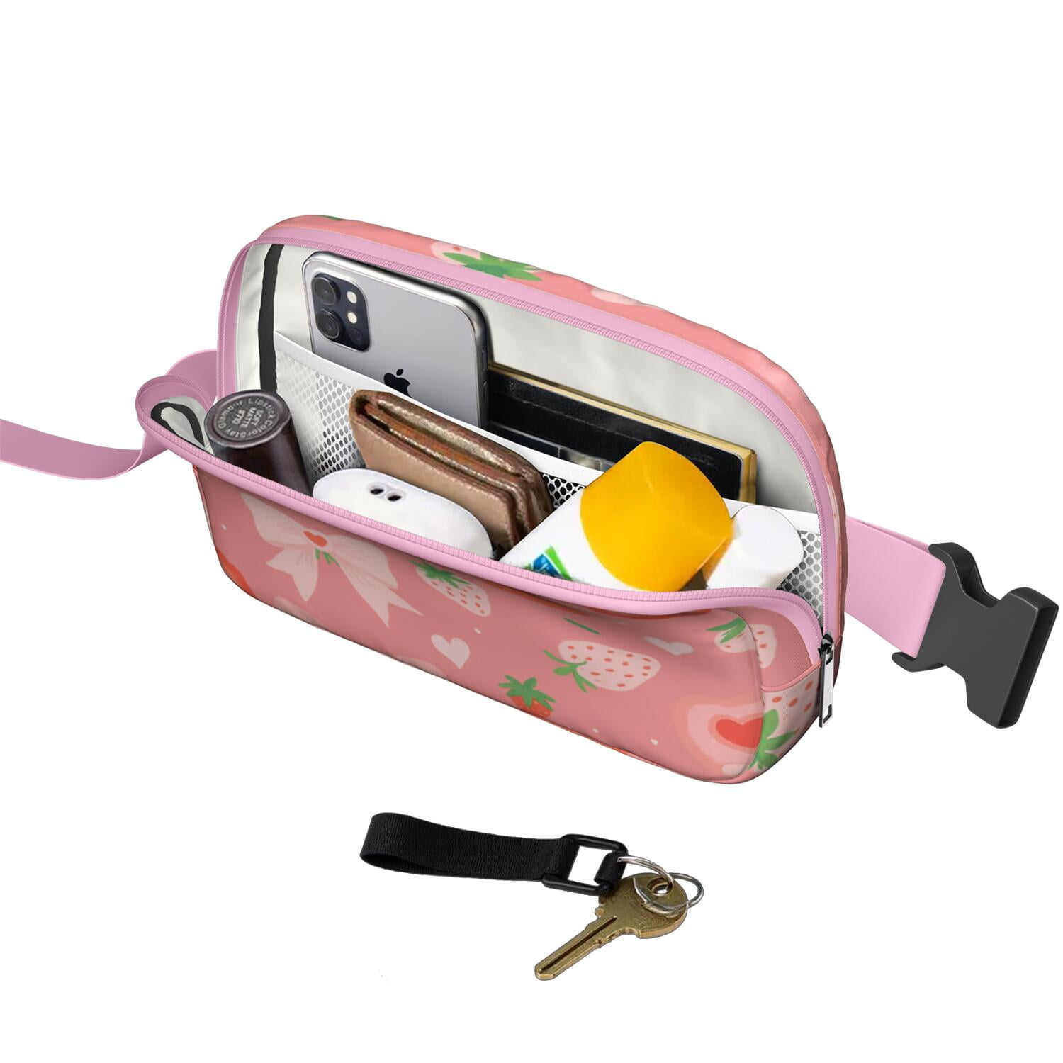 Waist Bag for Men&Women Waist Bag & Hip Bum Bag with Adjustable Strap for Casual Running Hiking Cycling Strawberry Bow Sporty Waist Pack