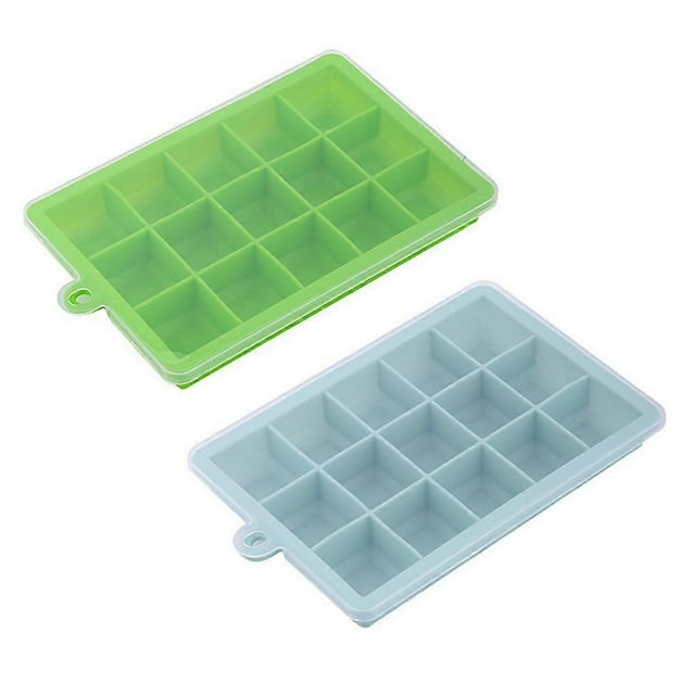 2-Pack Silicone Ice Cube Trays with Lids Easy Release Ice Cube Molds Set for Whiskey-Green+Light Blue-15